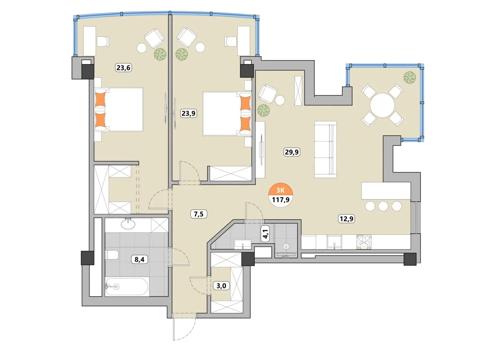 3-х комнатные квартиры